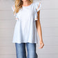 Chambray Embroidered Flutter Sleeve Top