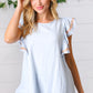 Chambray Embroidered Flutter Sleeve Top