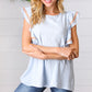 Chambray Embroidered Flutter Sleeve Top