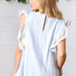 Chambray Embroidered Flutter Sleeve Top