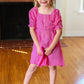 Kids Adorable Dark Rose Button Square Neck Ruche Dress