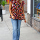 Black & Lavender Abstract Dot Mock Neck Flutter Sleeve Top