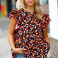 Black & Lavender Abstract Dot Mock Neck Flutter Sleeve Top
