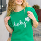 Lucky Lady Shamrock Green Sequin Puff Sleeve Knit Top