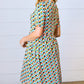 Aqua & Pink Fit & Flare Geometric Midi Dress