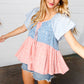 Blue & Pink Polka Dot Floral Tie Front Babydoll Top