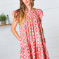 Coral Geo Boho Print Yoke Poplin Woven Dress