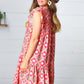 Coral Geo Boho Print Yoke Poplin Woven Dress