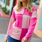 Pink/Blush Checkerboard Outseam Colorblock Sweater Top