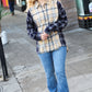 It's All Possible Navy& Beige Cotton Plaid Hi-Lo Shirt Top