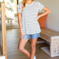 Get To It Ivory & Pink Merrow Stitch Ruffle Sleeve Stripe Top