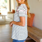 Get To It Ivory & Pink Merrow Stitch Ruffle Sleeve Stripe Top