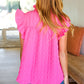 Glamorous In Hot Pink Textured Ruffle Mock Neck Top