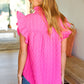 Glamorous In Hot Pink Textured Ruffle Mock Neck Top