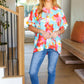 Weekend Ready Aqua & Coral Floral V Neck Woven Top