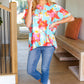 Weekend Ready Aqua & Coral Floral V Neck Woven Top