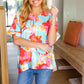 Weekend Ready Aqua & Coral Floral V Neck Woven Top