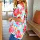 Weekend Ready Aqua & Coral Floral V Neck Woven Top