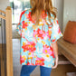 Weekend Ready Aqua & Coral Floral V Neck Woven Top