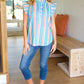 Happy Thoughts Sky Blue Striped Frill Button Down Top