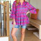 Back To Basics Fuchsia Plaid Notched Neck Babydoll Top