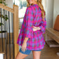 Back To Basics Fuchsia Plaid Notched Neck Babydoll Top