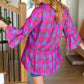 Back To Basics Fuchsia Plaid Notched Neck Babydoll Top