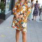 Boldly Be Rust & Teal Floral V Neck Shift Dress