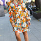 Boldly Be Rust & Teal Floral V Neck Shift Dress