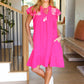 Bright Thoughts Hot Pink Embroidered Notched Neck Tassel Dress