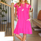 Bright Thoughts Hot Pink Embroidered Notched Neck Tassel Dress