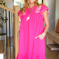 Bright Thoughts Hot Pink Embroidered Notched Neck Tassel Dress