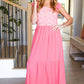 More Than Lovely Coral Floral Embroidery Dot Maxi Dress