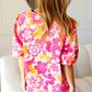 All That You Need Pink Floral Puff Sleeve V Neck Top