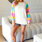 Just For You Rainbow Bubble Sleeve Terry Raglan Top