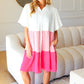 Tell Me More Pink Color Block Collared Button Down Dress