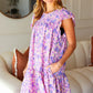 Spring Lilac Floral Tiered Ruffle Sleeve Woven Dress