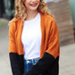Layer Me Up Rust & Black Color Block Knit Open Cardigan