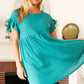 Summer Days Teal Waffle Knit Ruffle Sleeve Babydoll Dress