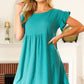 Summer Days Teal Waffle Knit Ruffle Sleeve Babydoll Dress