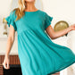 Summer Days Teal Waffle Knit Ruffle Sleeve Babydoll Dress