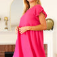 Summer Days Fuchsia Waffle Knit Ruffle Sleeve Babydoll Dress