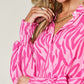 Double Take Full Size Printed Smocked Long Sleeve Blouse