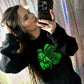 S-XXL Black Sequin Shamrock Corded Crew