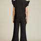 Double Take Full Size Texture Ruffle Short Sleeve Top and Wide Leg Pants Set