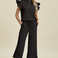 Double Take Full Size Texture Ruffle Short Sleeve Top and Wide Leg Pants Set