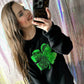 S-XXL Black Sequin Shamrock Corded Crew