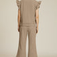 Double Take Full Size Texture Ruffle Short Sleeve Top and Wide Leg Pants Set