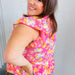 Pink Floral Yoke Flutter Sleeve Keyhole Back Top