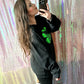 S-XXL Black Sequin Shamrock Corded Crew